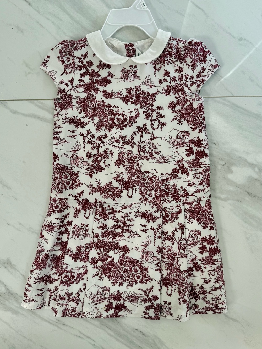 Janie and Jack Girls Size 6 Burgundy Toile Peter Pan Collar Dress